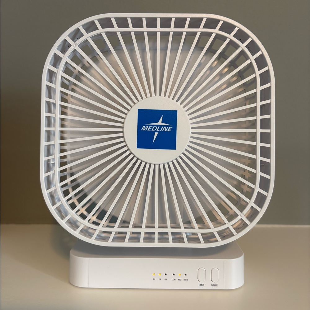 Medline battery operated portable compact square 5” fan 3-speed White
